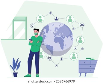 Global Networking and Digital Communication Vector - Worldwide Connectivity, Online Business Growth, Internet Technology, Virtual Meetings, Remote Work, Web Development - Free