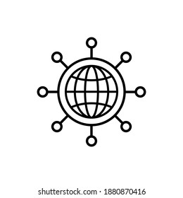 Icono de red global en estilo plano. Símbolo de red aislado en fondo blanco. Icono abstracto de comunicación simple en negro. Ilustración vectorial para diseño gráfico, logotipo, Web, UI, aplicación móvil.