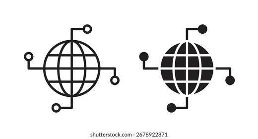 Ícone de rede global em fundo branco. ícone definido em contorno preto e preenchimento