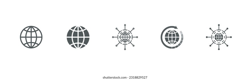 Global networking icon set.Internet web icon Flat Icon Solid style.Different style social network concept. Outline icon on white background.Vector illustration.