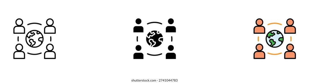 Global networking and international team collaboration icon vector. Diversity symbol for worldwide connectivity and outsourcing. Vector Illustration.