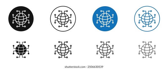 Icono de Vector de red global en colores negro y azul