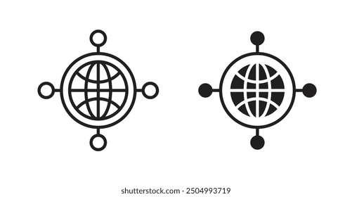 Colección de íconos de Vector de redes globales. Estilo sólido y perfilado.