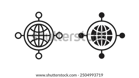 Global networking vector icon collection. Solid and outlined style.