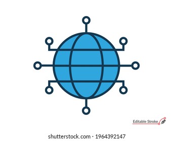 Global networking vector icon with editable stroke. Internet connection