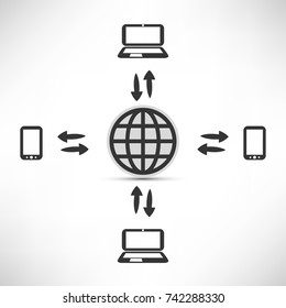 Global Networks, Data Exchange, Mobility - Technology Concept, Vector Illustration