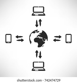 Global Networks, Data Exchange, Mobility - Technology Concept, Vector Illustration