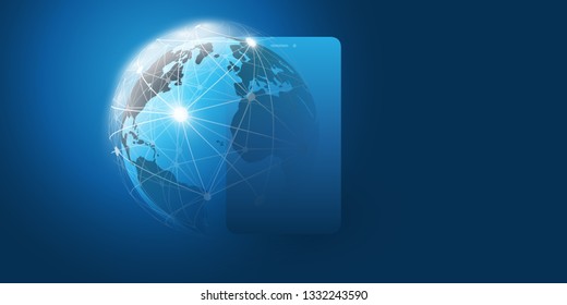 Global Networks Design with Network Mesh, Earth Globe and Smartphone Silhouette - Vector Template for Your Business 