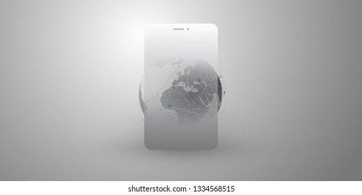 Global Networks Design with Network Mesh, Earth Globe and Smartphone Silhouette - Vector Template for Your Business