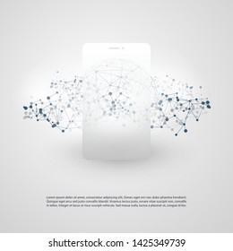 Global Networks Design with Network Mesh and Smartphone Silhouette - Vector Template for Your Business