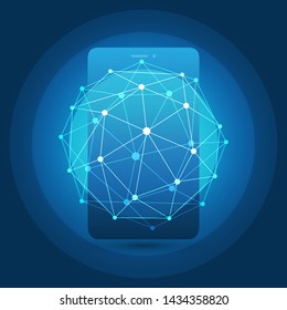 Global Networks Design with Network Mesh and Smartphone Silhouette - Vector Template for Your Business