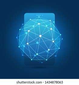 Diseño de redes globales con silueta de malla de red y Smartphone: plantilla de vectores para su empresa