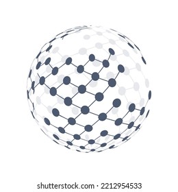 Global Networks - Grey Transparent Polygonal Globe Design, Connected Nodes - IT, Technology, Telecommunications Template Isolated on White Background - Vector Illustration