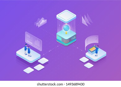 Global Neural Network Communication Isometric Flat Vector illustration.