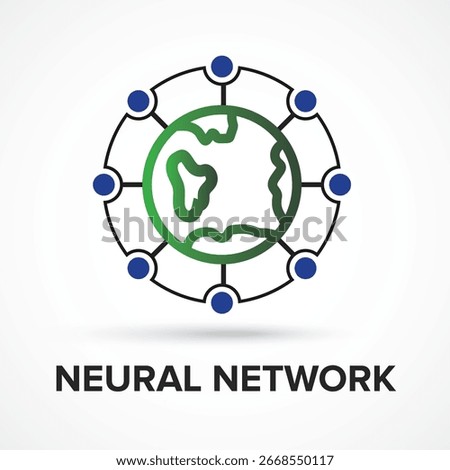 Global Neural Network Connection Icon with name – Earth with Connected Nodes Symbolizing Worldwide Communication and Technology, Abstract illustrator icon