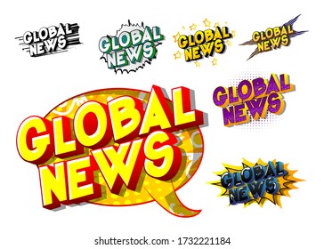 Global News - Comic book style word on abstract background.