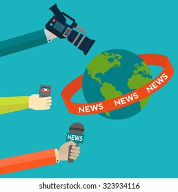 Global news coverage journalism vector concept