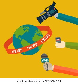 Global news coverage journalism vector concept