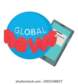 Global news icon isometric vector. Global news inscription and smartphone icon. Media, streaming