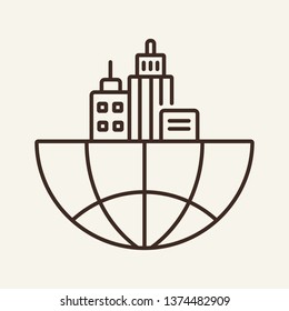 Global office line icon. Metropolis, urbanism, main office. Global concept. Vector illustration can be used for topics like business, geography, city