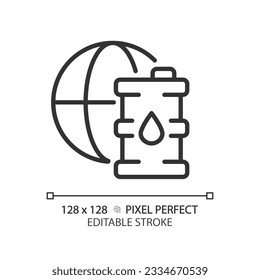 Icono lineal del consumo global de petróleo. Demanda energética. Negocios mundiales. Combustible fósil. Industria petrolera. Ilustración de línea delgada. Símbolo de contorno. Dibujo del contorno del vector. Trazo editable