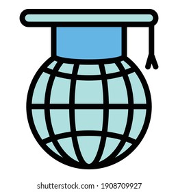 Global online graduation icon. Outline global online graduation vector icon for web design isolated on white background