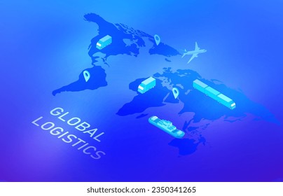 Global online smart logistics concept, Business logistics, shipping delivery  by truck, ship and  plane, with transportation technology vector illustration