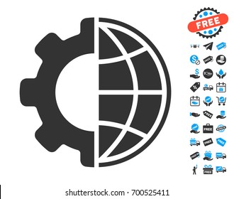 Global Options gray pictograph with free bonus design elements. Vector illustration style is flat iconic symbols.