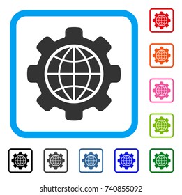 Global Options icon. Flat gray pictogram symbol inside a light blue rounded frame. Black, gray, green, blue, red, orange color additional versions of Global Options vector.