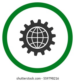 Global Options vector bicolor rounded icon. Image style is a flat icon symbol inside a circle, green and gray colors, white background.