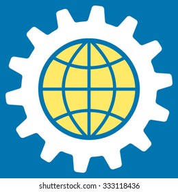 Global Options vector icon. Style is bicolor flat symbol, yellow and white colors, rounded angles, blue background.