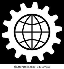Global Options vector icon. Style is flat symbol, white color, rounded angles, black background.