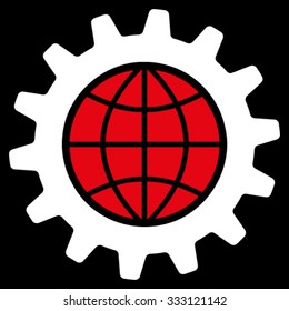 Global Options vector icon. Style is bicolor flat symbol, red and white colors, rounded angles, black background.