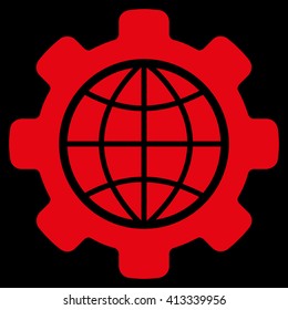 Global Options vector icon. Style is flat icon symbol, red color, black background.