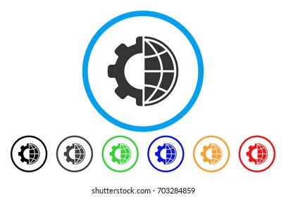 Global Options vector rounded icon. Image style is a flat gray icon symbol inside a blue circle. Additional color variants are gray, black, blue, green, red, orange.