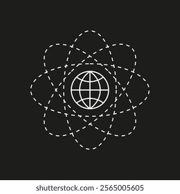 Global orbit icon. Atomic globe vector. World connection symbol. Network outline.