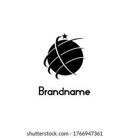 Global orbit silhouette with star design concept, modern and minimal logo inspiration, isolated on white background.