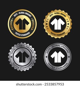 Global Organic Textile Standard - GOTS badge collection. Gold and Silver 100% money back stamp, icon, vector illustration