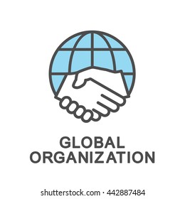 Global organization contour icon. Flat design.
