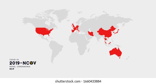 Global outbreak infection. Novel Coronavirus (2019-nCoV). China pathogen respiratory coronavirus 2019-nCoV originating in Wuhan, Asia-China  infographics. Virus Covid 19-NCP. world map earth 