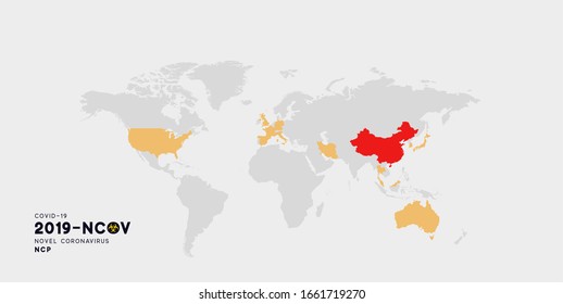 Global outbreak infection. Novel Coronavirus (2019-nCoV). China pathogen respiratory coronavirus 2019-nCoV originating in Wuhan, Asia-China map infographics. Virus Covid 19-NCP.