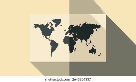 Global outline displays continents mapping world abstractly on paper background
