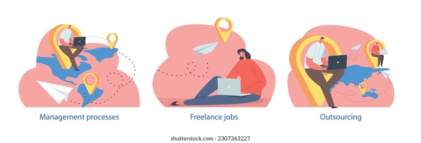 Global Outsourcing Concept, Hiring External Firms To Perform Tasks Or Services For A Business, Helps Reduce Costs