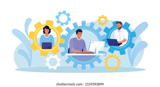 Global Outsourcing, Freelance. Teamwork And Project Delegation. Employee Work From Home Remotely. People With Different Skills Connecting Together Online And Working On The Same Project, Remote Work