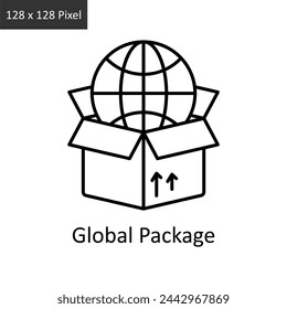 Ilustración de diseño de icono de esquema vectorial de paquete global. Símbolo de entrega de logística sobre fondo blanco EPS 10 Archivo