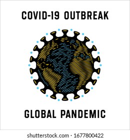 Global Pandemic. Coronavirus Pandemia Protection Badge. Stay Home Design Concept. Corona Virus Earth Globe Icon. Covid Caution Sign. Stop covid-19. Coronavirus outbreak. 