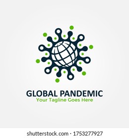 Global Pandemic Logo Vector. Coronavirus 2019-nCoV Pandemic Protection Logo. World Icon With Coronavirus Design Concept Combination. Coronavirus Outbreak Stop Virus.