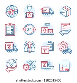 Global parcel delivery icon set. Outline set of global parcel delivery vector icons for web design isolated on white background