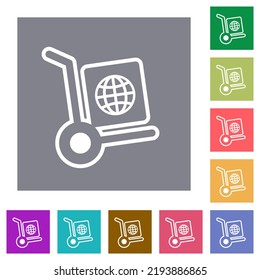 Esquema de entrega de paquetes globales iconos planos en fondo cuadrado de color sencillo