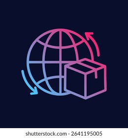 Global parcel delivery with swift movement. Icon symbol illustration